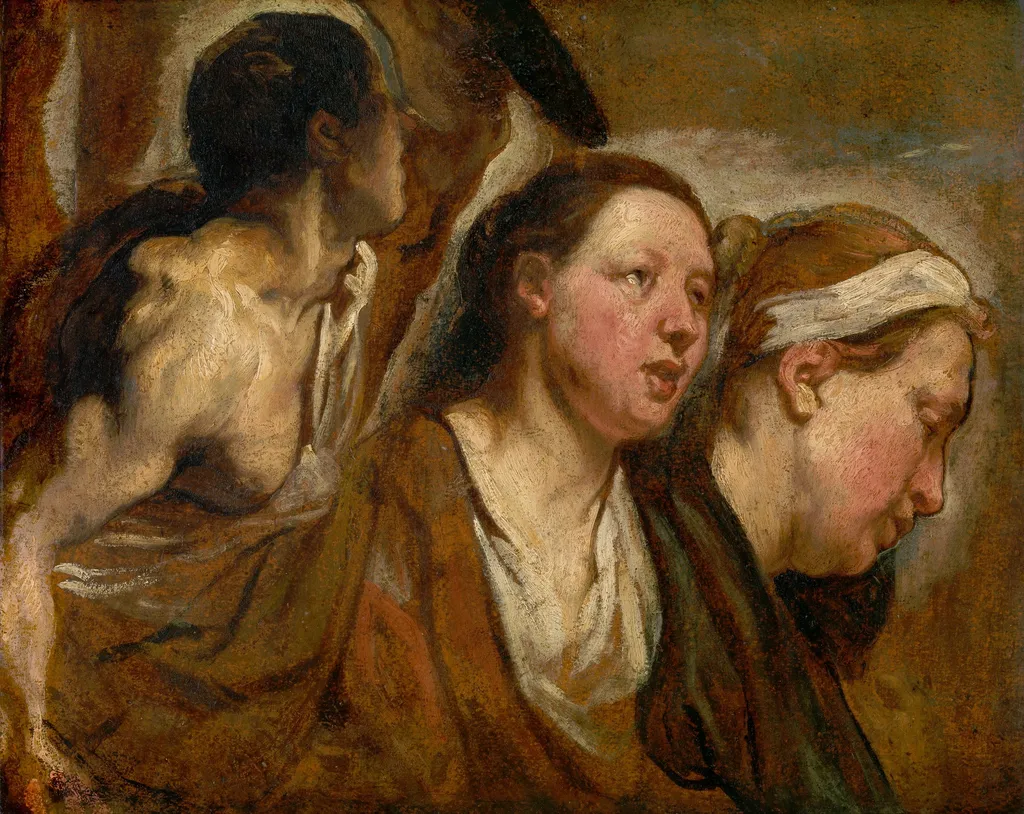 Two Female Heads and Torso of a Warrior, by Jacob Jordaens, oil, 1620