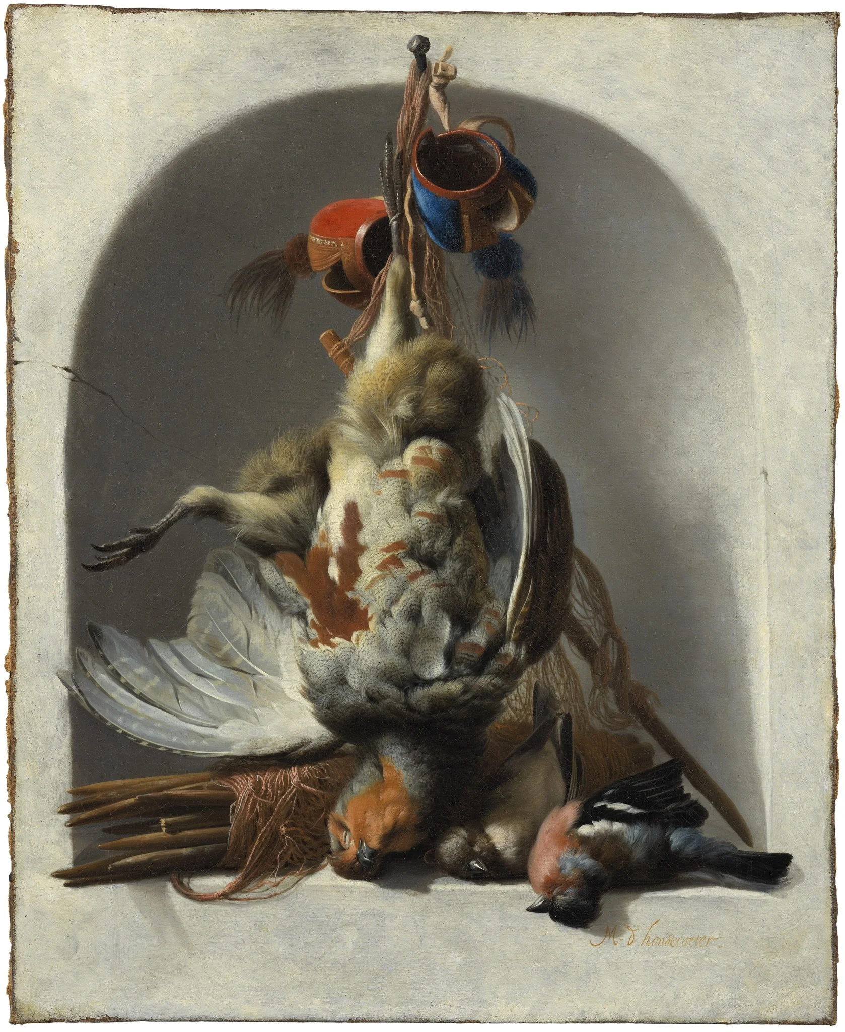 Still Life with Birds and Hunting Gear in a Niche, detail