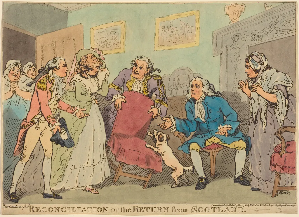 The Reconciliation, or The Return from Scotland, by Thomas Rowlandson, ink, 1785