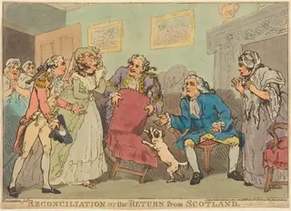 The Reconciliation, or The Return from Scotland, by Thomas Rowlandson, ink, 1785