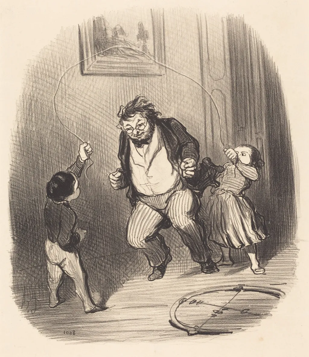 Allons, papa... encore... trente-deux tours!..., by Honoré Daumier, ink, 1847