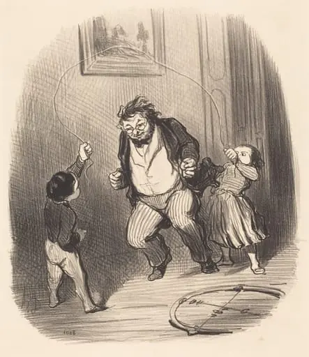 Allons, papa... encore... trente-deux tours!..., by Honoré Daumier, ink, 1847