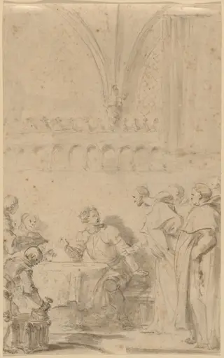 Rinaldo is Welcomed by the Monks, by Jean Honoré Fragonard, chalk, 1784