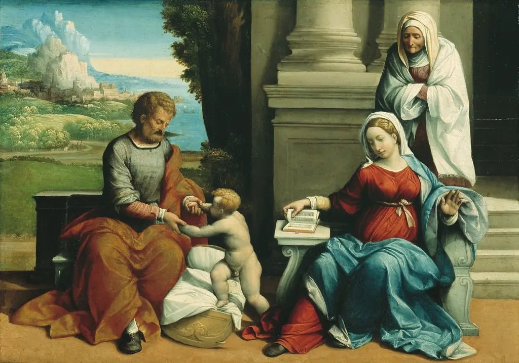 Holy Family with St. Anne, by Benvenuto Tisi, oil, 1530