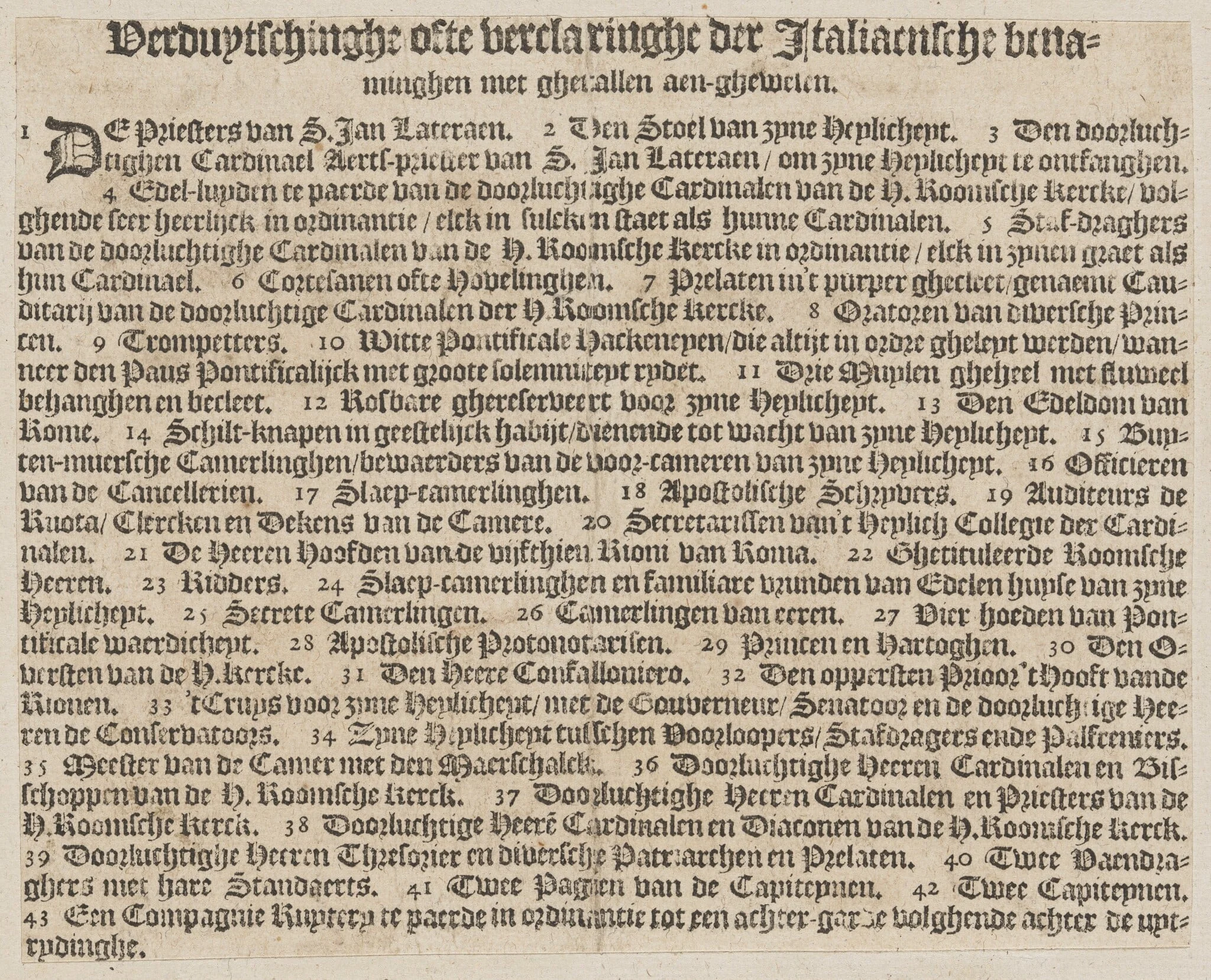 Dutch captions to 'La Calvacatura con le sue Cerimonie', detail