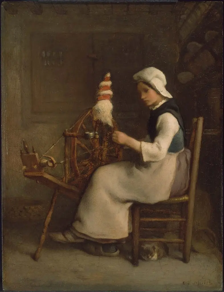 Seated Spinner (Emélie Millet), by Jean François Millet, oil, 1854