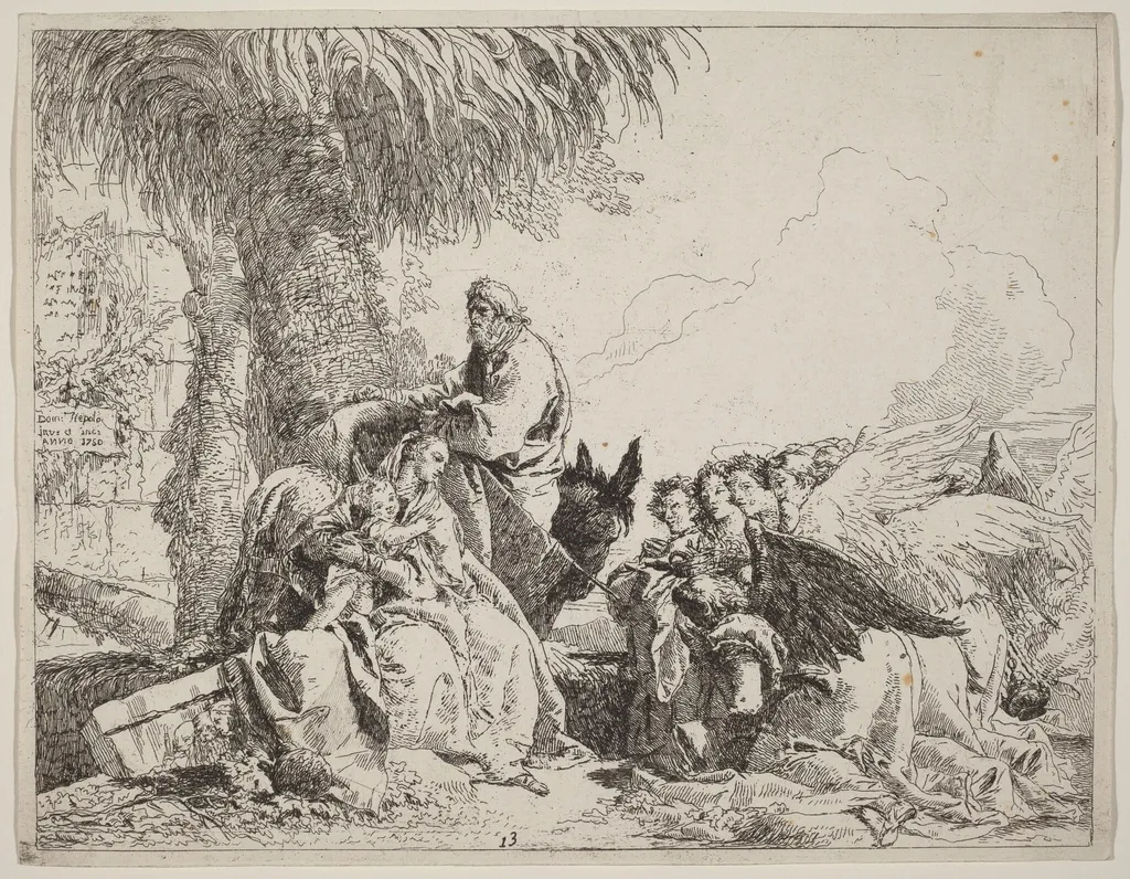 The Rest on the Flight, with Adoring Angels, by Giovanni Domenico Tiepolo, ink, 1750