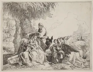 The Rest on the Flight, with Adoring Angels, by Giovanni Domenico Tiepolo, ink, 1750