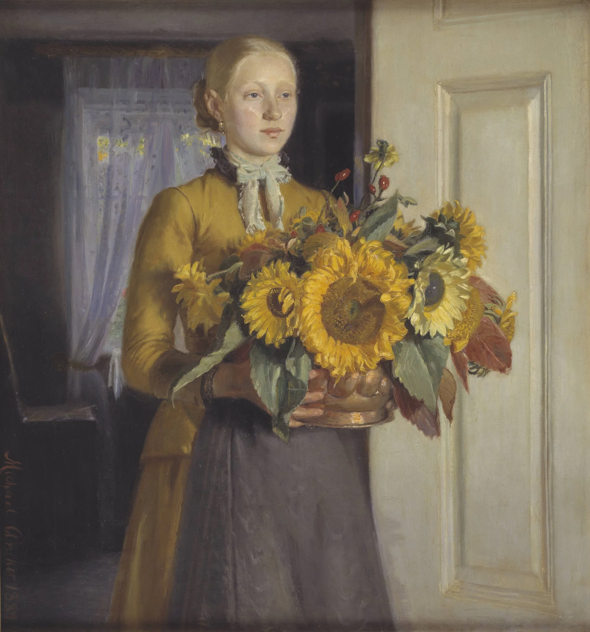 A Girl with Sunflowers, detail
