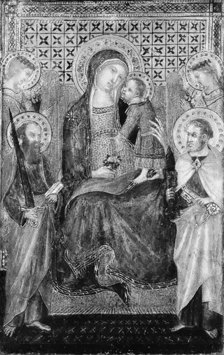 Madonna and Child Enthroned with Saints Peter and Paul and Angels, by Lippo Vanni, tempera, 1358