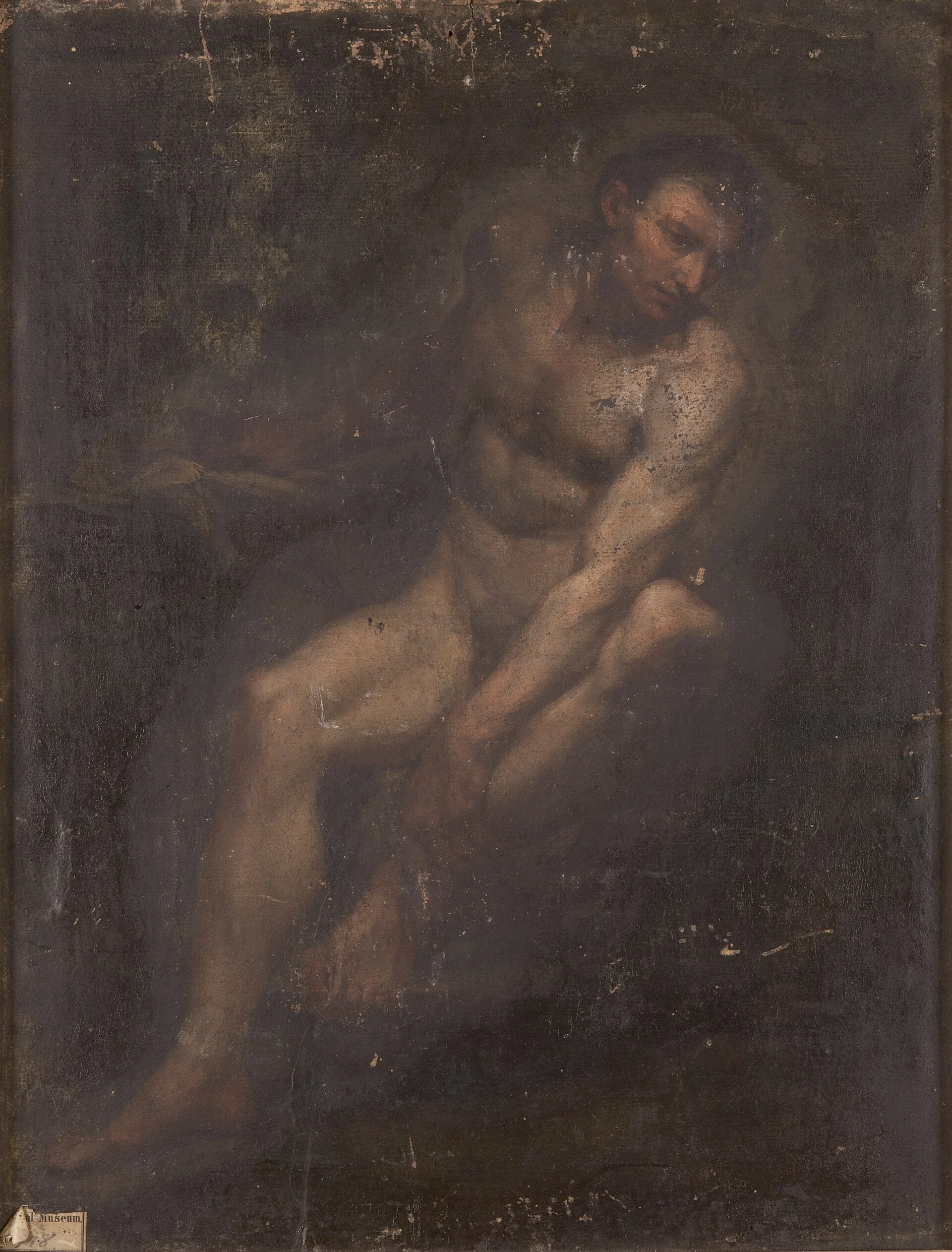 Figurstudie av sittande man, detail