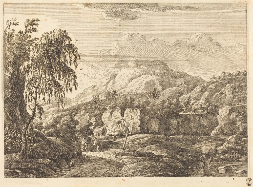 Landscape with Cross and Figures, by Georg Eisenmann, ink, 1772
