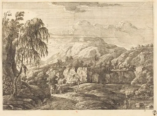 Landscape with Cross and Figures, by Georg Eisenmann, ink, 1772