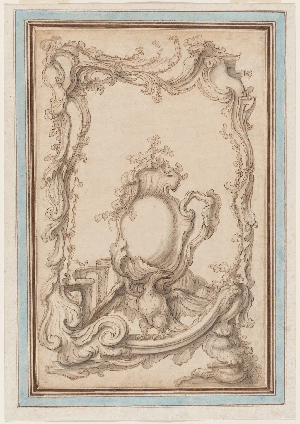 Rocaille Cartouche with an Eagle, by Pierre-Edme Babel, graphite, 1748
