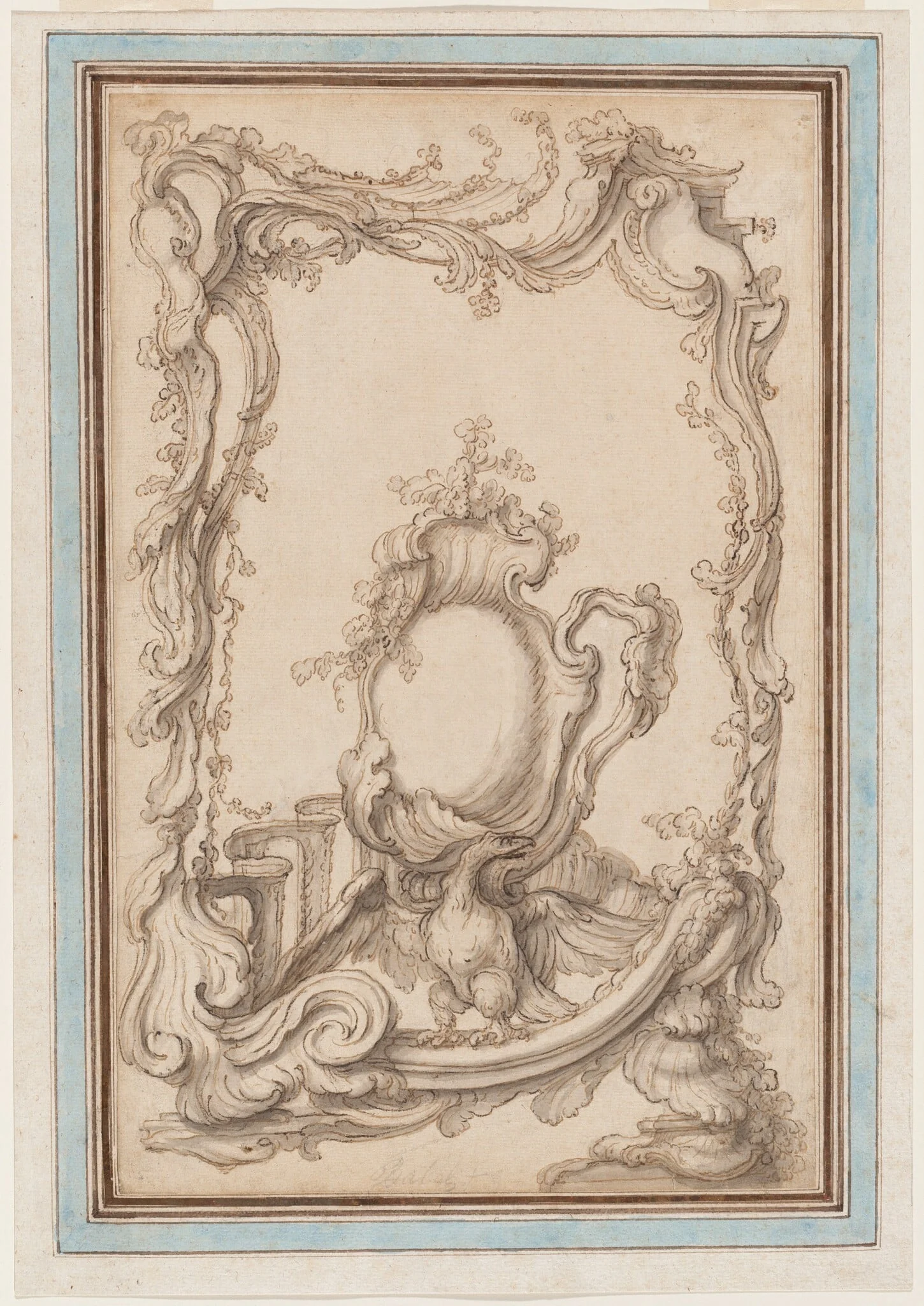 Rocaille Cartouche with an Eagle, detail