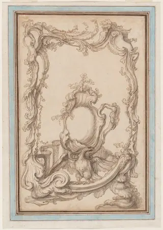 Rocaille Cartouche with an Eagle, by Pierre-Edme Babel, graphite, 1748