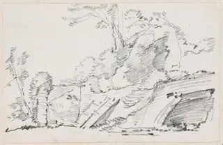 An Ancient Wall with a Ruined Gate, by Joseph-Marie Vien, graphite, 1747