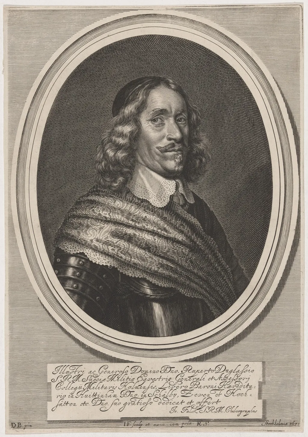 Rupert Duglass, Swedish General, by Jeremias Falck, ink, 1651