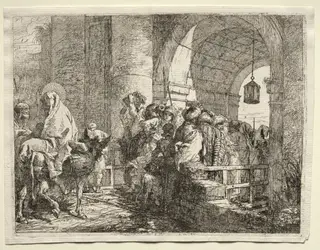Flight into Egypt:  The Holy Family Passing under an Arch, by Giovanni Domenico Tiepolo, 1752