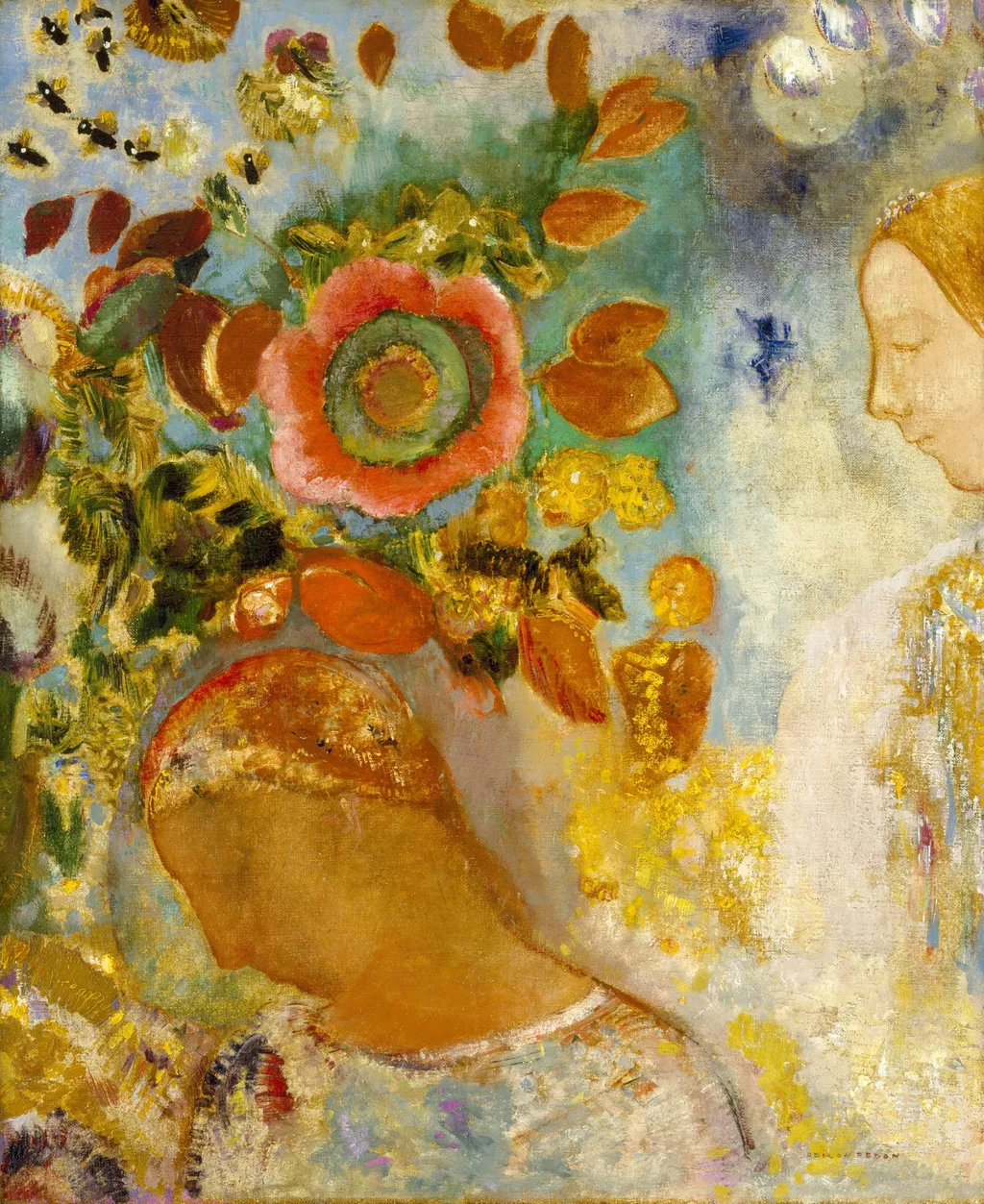 Two Young Girls among Flowers, by Odilon Redon, oil, 1912