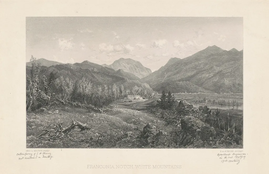 Franconia Notch, White Mountains, by Stephen Alonzo Schoff, ink, 1854