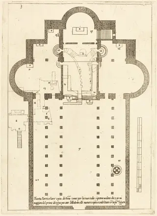Plan of the Church of the Holy Manger, by Jacques Callot, ink, 1619