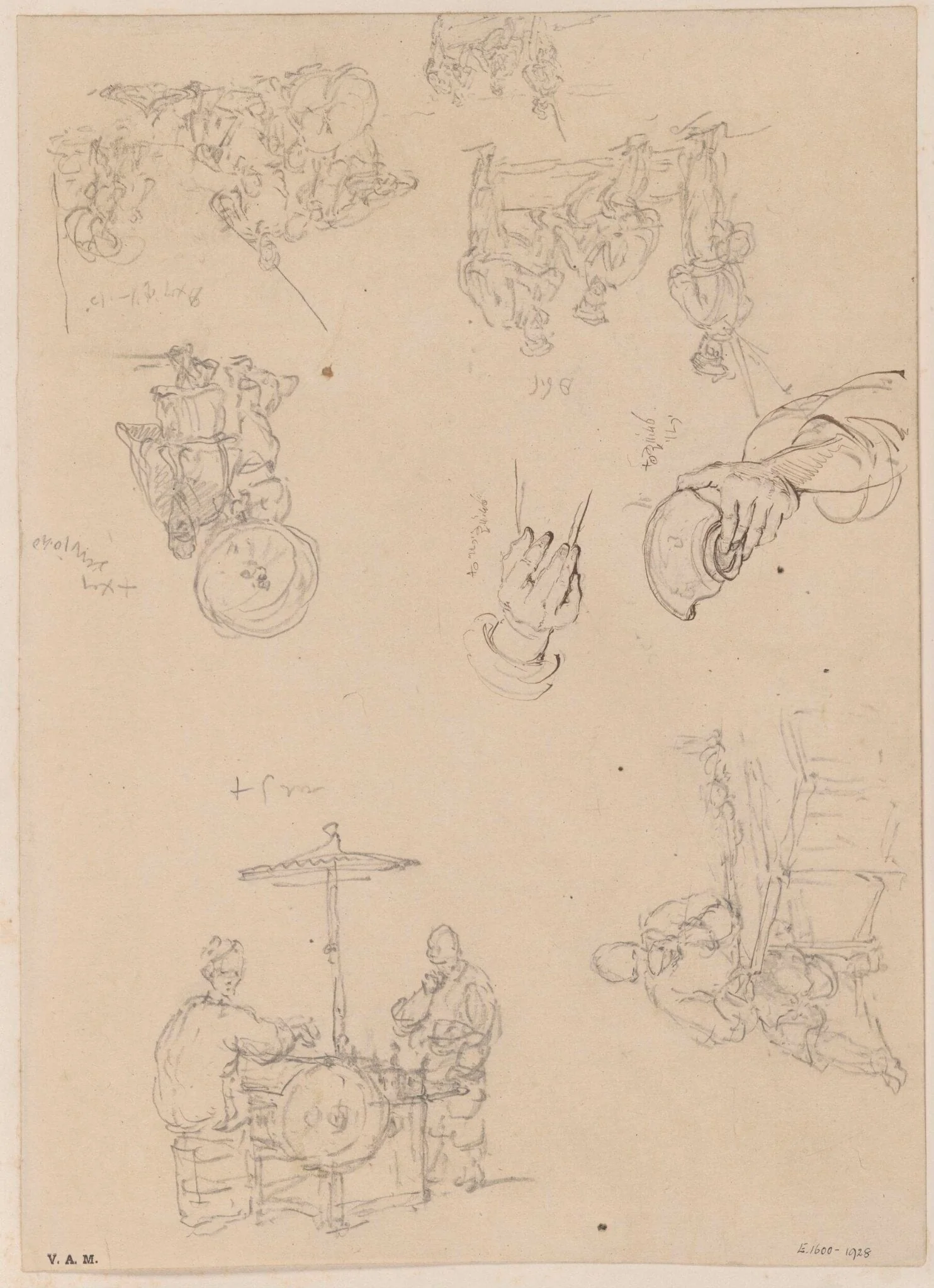 Chinese figures, soldiers, and details of hands, detail