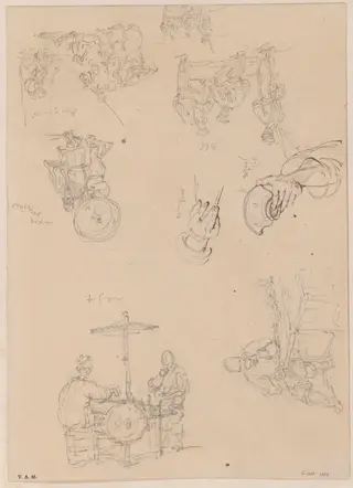 Chinese figures, soldiers, and details of hands, by George Chinnery, 10