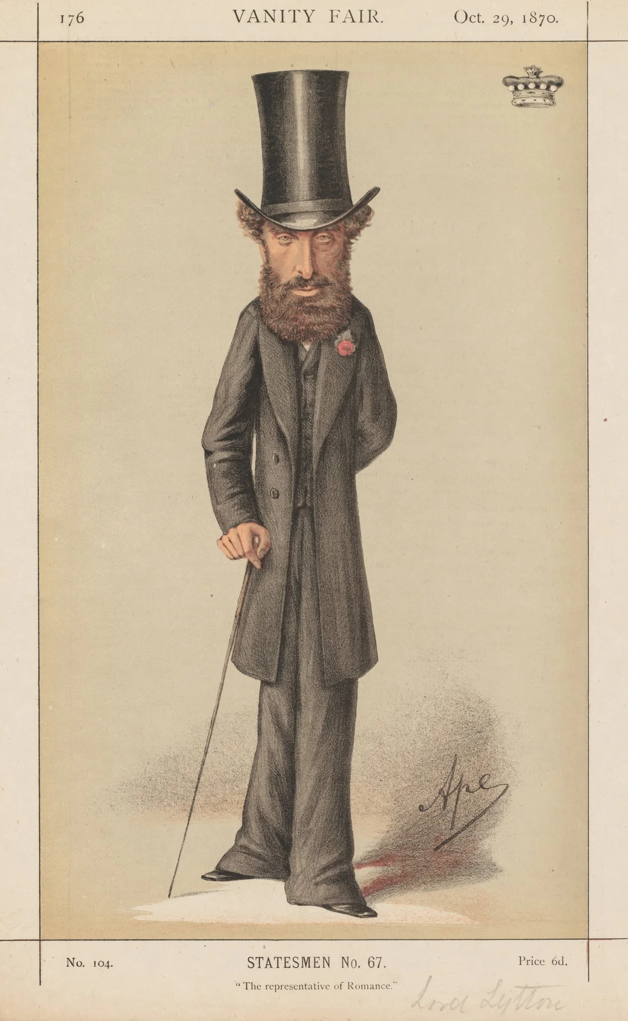 Vanity Fair: Statesmen No. 67 "The representative of Romance", detail