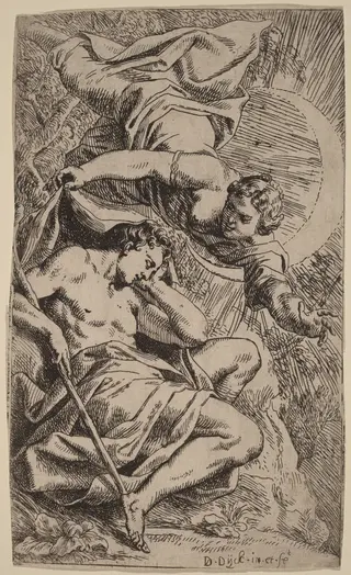 Diana and Endymion, by Daniel van den Dyck, ink, 1650