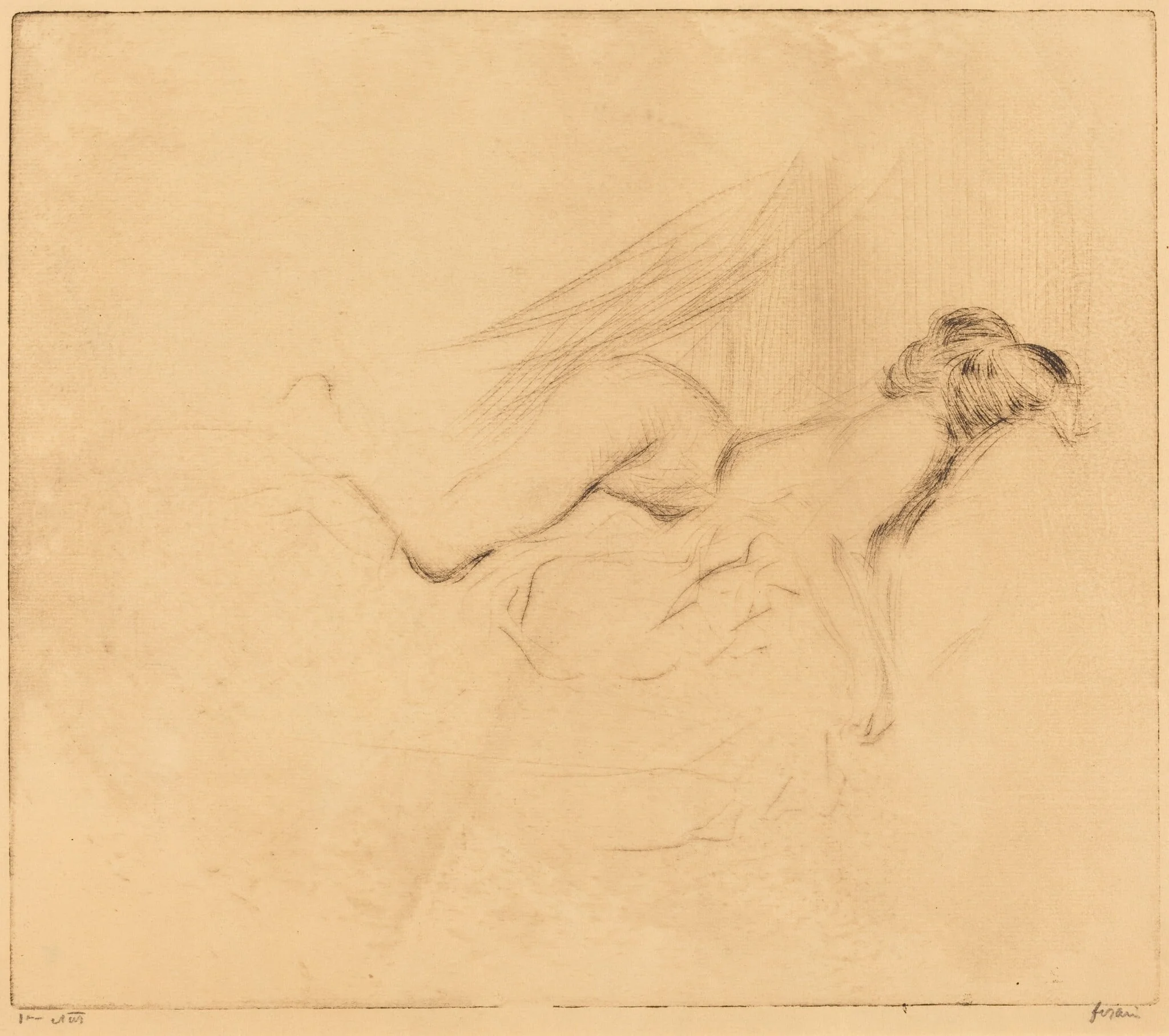 Croquis de femme nue, la tête contre l'oreiller (1ère plance) (Sketch of a Nude Woman, Her Head Against a Pillow) (1st plate), detail