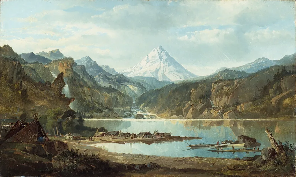 Mountain Landscape with Indians, by John Mix Stanley, oil, 1870