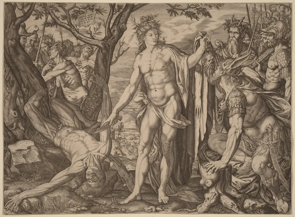 Apollo and Marsyas, by Melchior Meier, ink, 1581