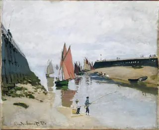 Breakwater at Trouville, Low Tide, by Claude Monet, oil, 1870