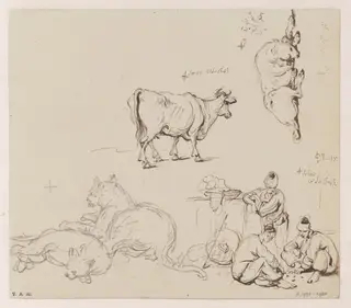 Animals, and a group of gamblers, by George Chinnery, 4