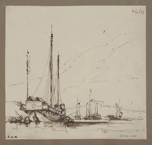 A Chinese junk with others in the distance, by George Chinnery, 5