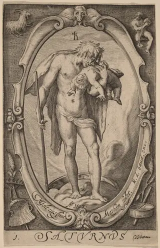 Saturn, by Jacob Matham, ink, 1597