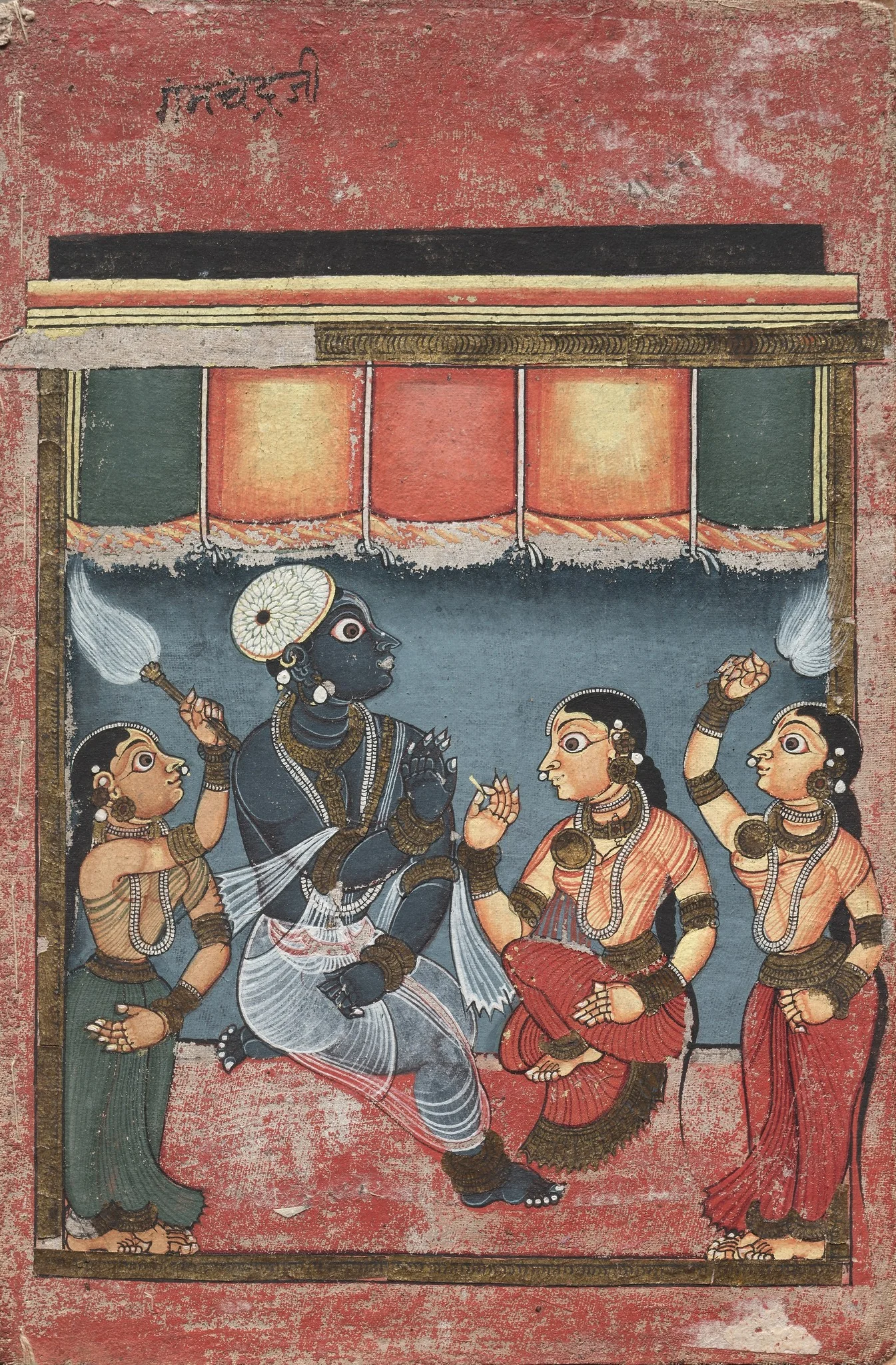 Krishna with Radha and Two Attendants (recto), detail