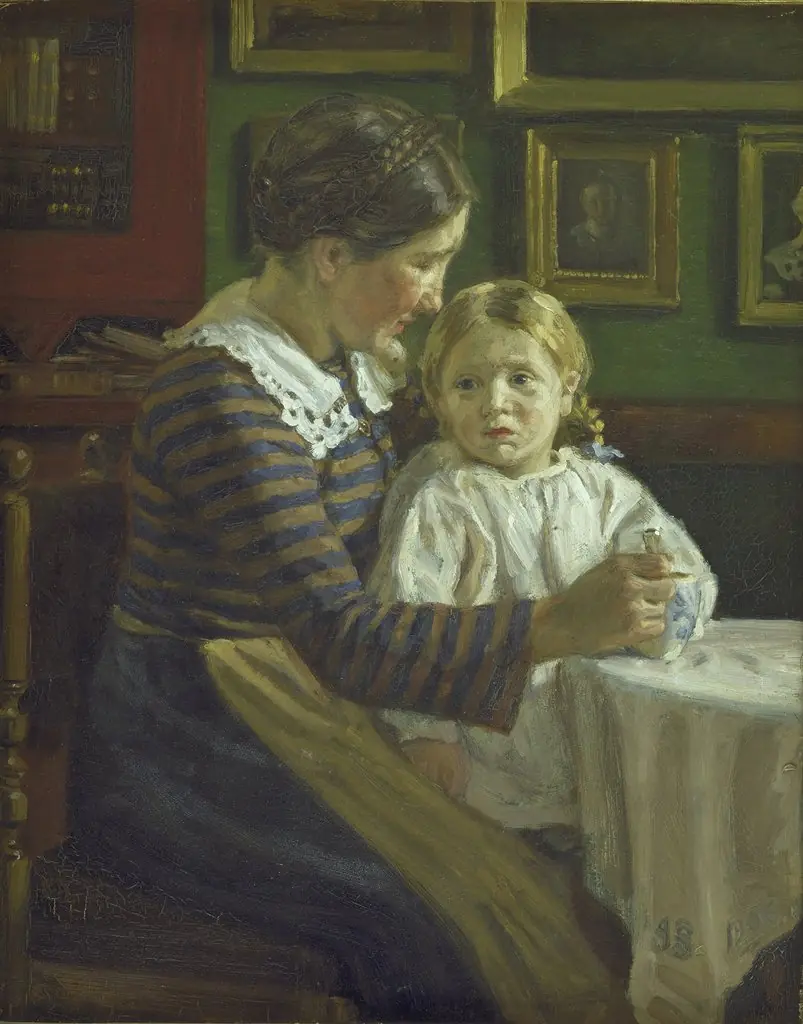 Marie gets some food., by Joakim Skovgaard, oil, 1906