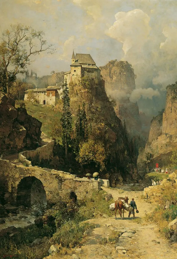 Schlucht und Einsiedelei San Romedio bei Val di Non, by Robert Russ, oil, 1897
