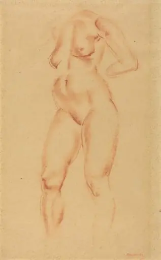 Nude, by Wilhelm Lehmbruck, chalk, 1900