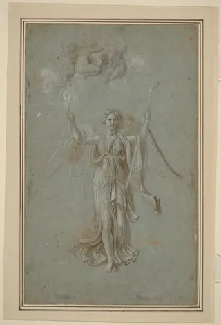Study for Figure of Fame, by Biagio Pupini, ink, 1531