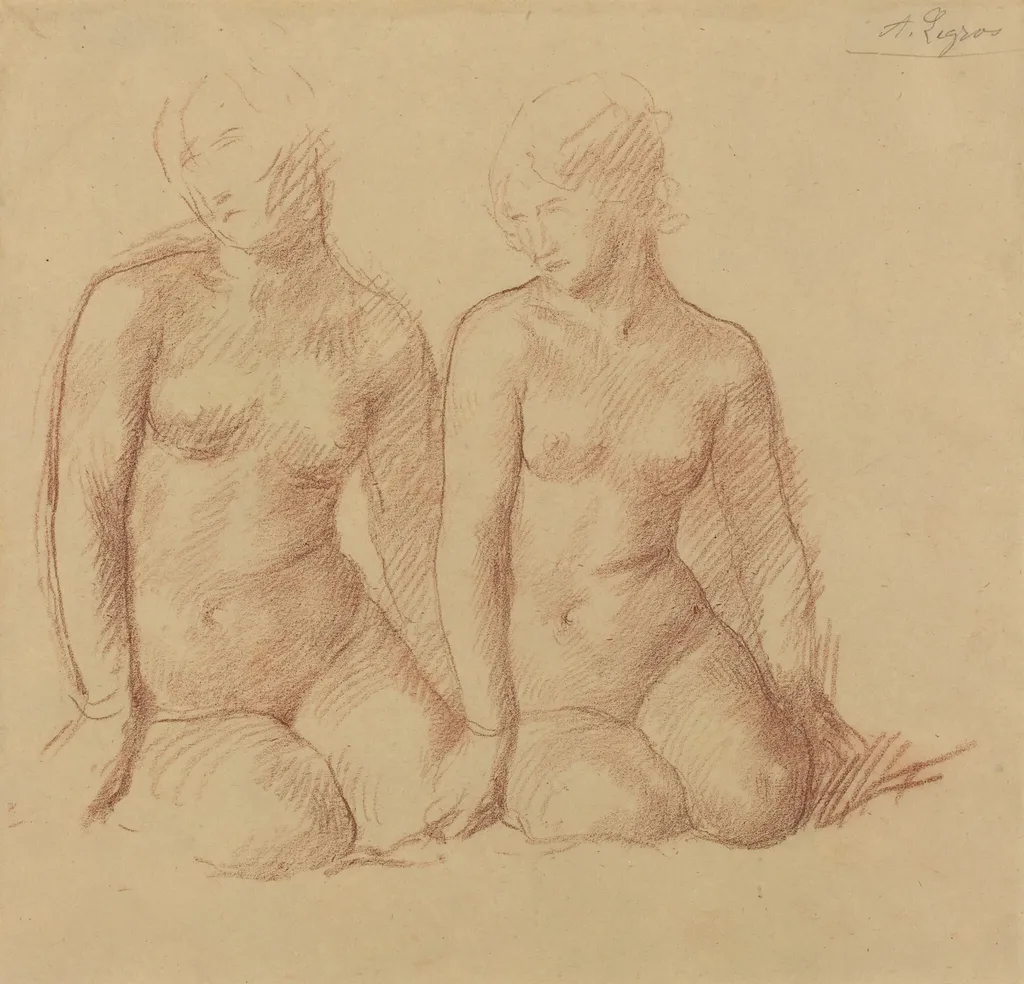Study of Two Figures Seated Side by Side, by Alphonse Legros, chalk, 1874