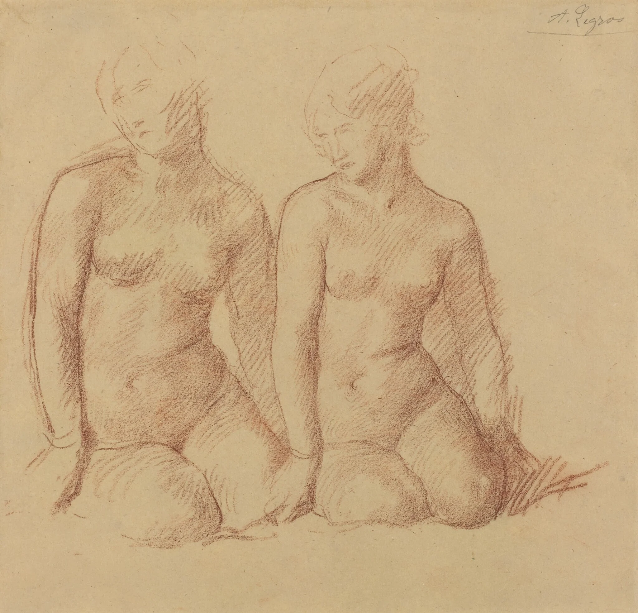 Study of Two Figures Seated Side by Side, detail