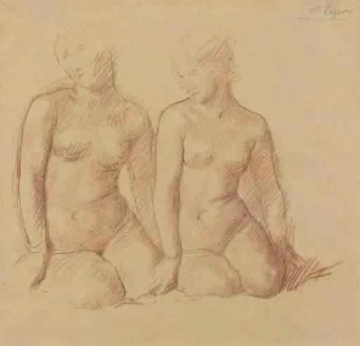 Study of Two Figures Seated Side by Side, by Alphonse Legros, chalk, 1874