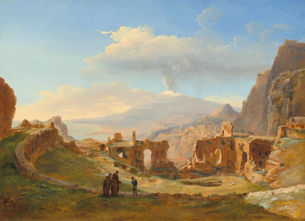 The Roman Theater at Taormina, by Louise-Joséphine Sarazin de Belmont, oil, 1828