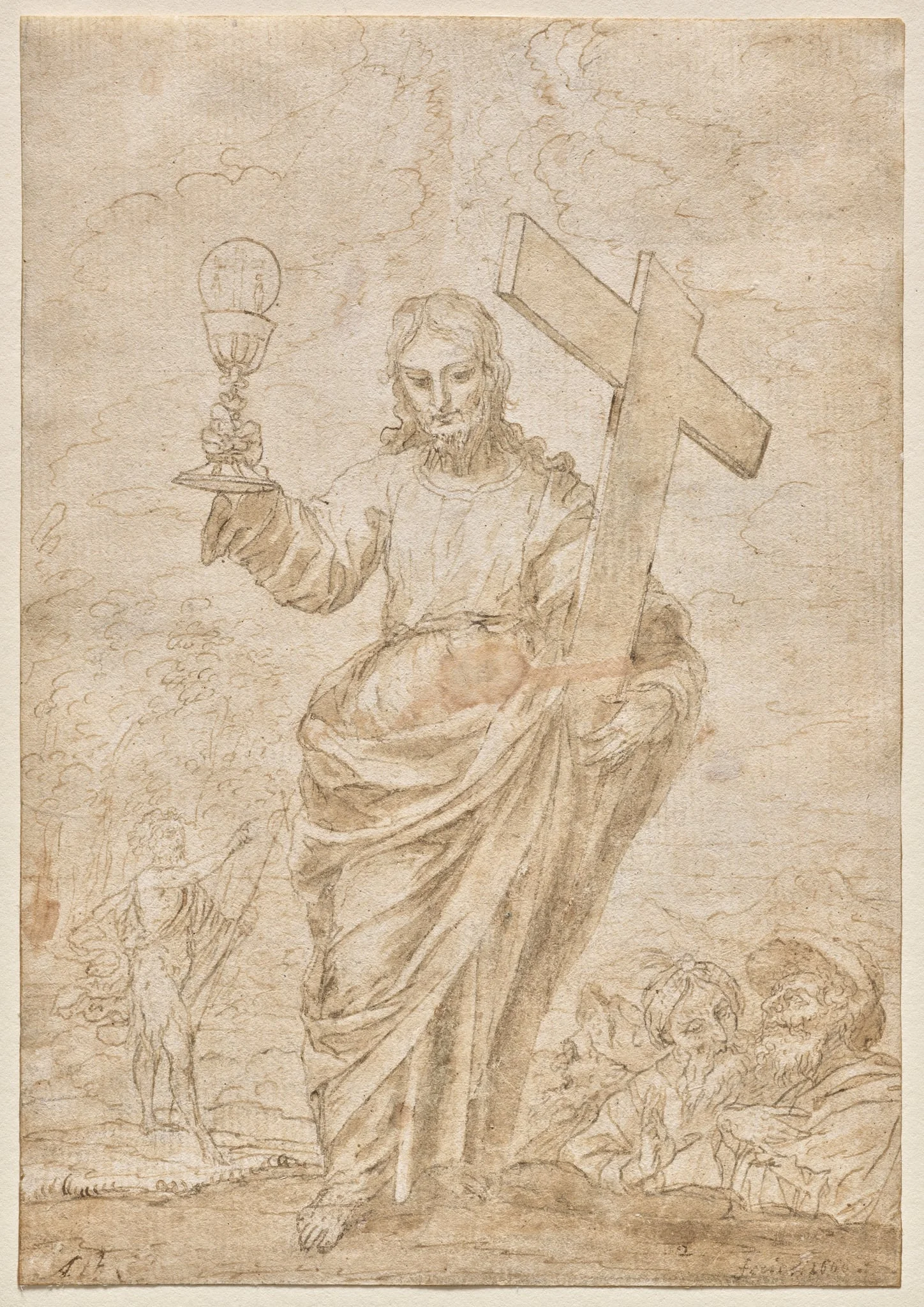 Christ Holding a Chalice and Cross (recto), detail