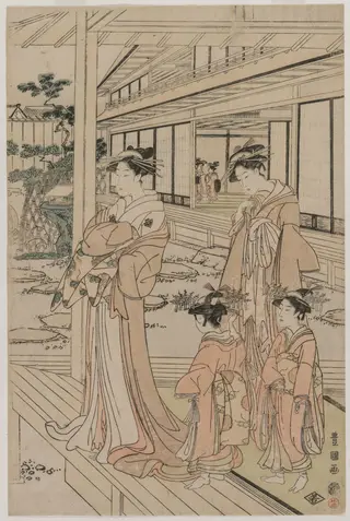 Courtesan Standing on a Veranda, by Utagawa Toyokuni I, 1794