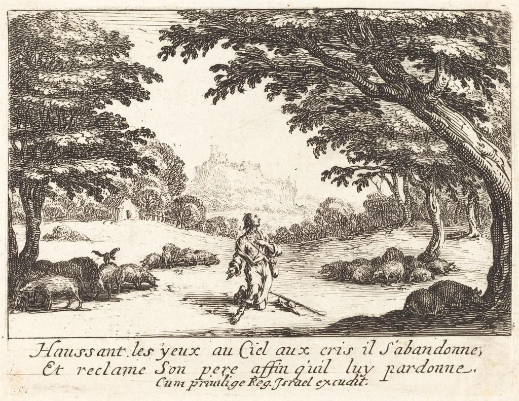 Praying for Divine Help, by Jacques Callot, ink, 1635