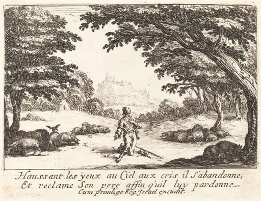 Praying for Divine Help, by Jacques Callot, ink, 1635